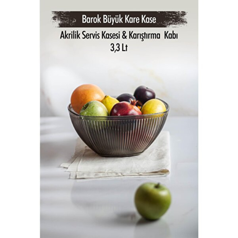 EWS Akrilik Barok Füme Büyük Kare Meyve & Salata Kasesi & Karıştırma Kabı / 3,3 Lt  (Cam Değildir) Kase Fiyatı