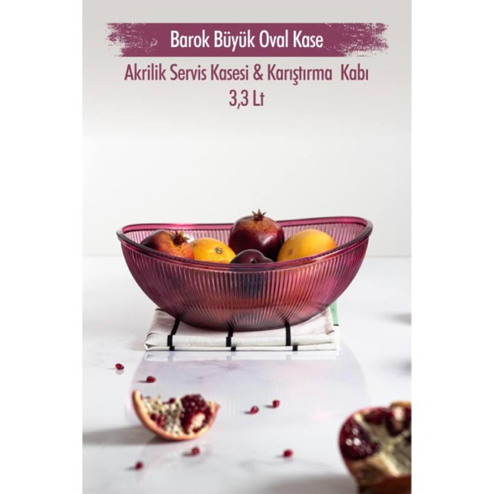 EWS Akrilik Barok Mürdüm Büyük Oval Meyve & Salata Kasesi & Karıştırma Kabı / 3,3 Lt  (Cam Değildir) Kase Fiyatı