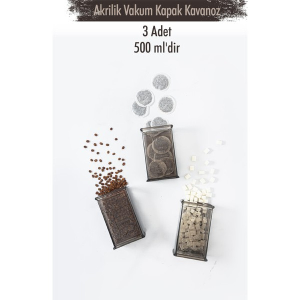 EWS Akrilik Füme Şeker Kahve Çay Kavanozu 500 ml (Vakum Kapak ) Saklama Kapları Fiyatı