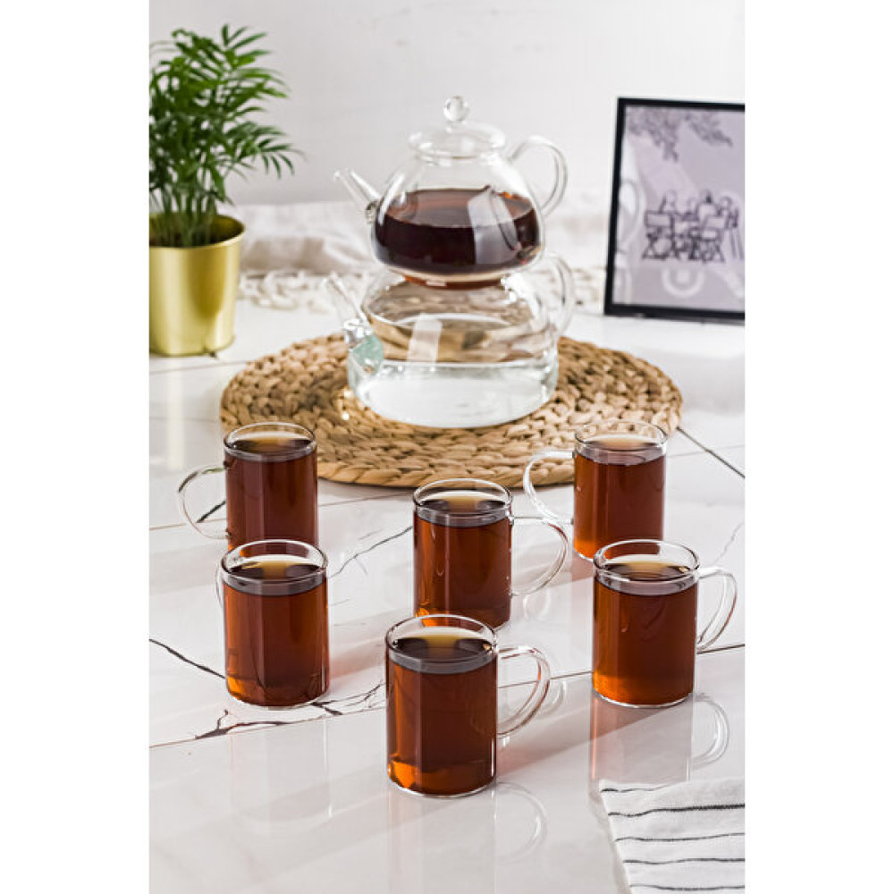 EWS Cam Çaydanlık ve Cam Kupa Seti Cam Bardak Çay Kahve Takımı (9 Parça) Çay / Çaydanlık Setleri Fiyatı