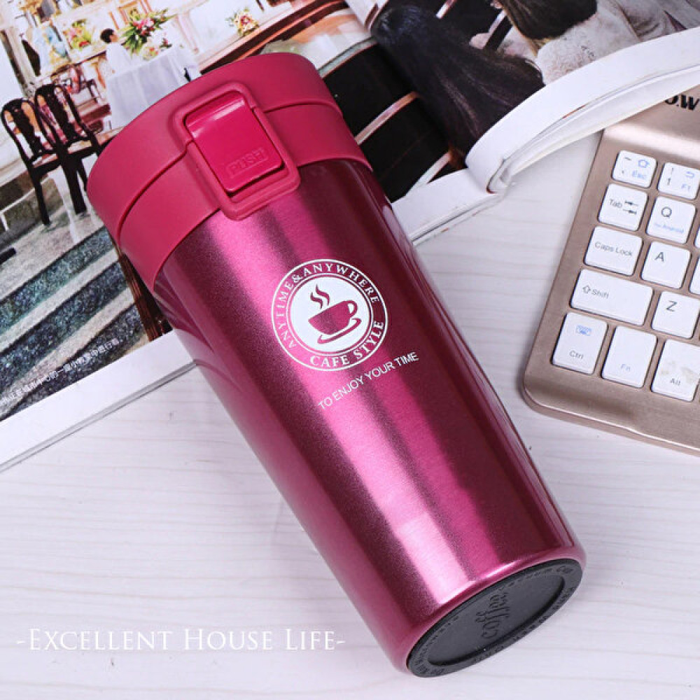 Excellent House Life Filtreli Çift Katmanlı Paslanmaz Çelik 380 ml Termos Bardak Mug Araç Kahve Çay El Termosu - Fuşya Termoslar Fiyatı
