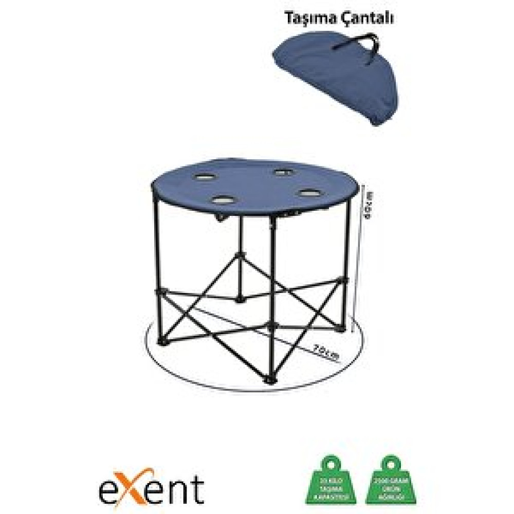 Exent 70 X 60 Cm Yuvarlak Katlanır Taşıma Çantalı Kamp Masası, Piknik Masası-lacivert Kamp Malzemeleri Fiyatı