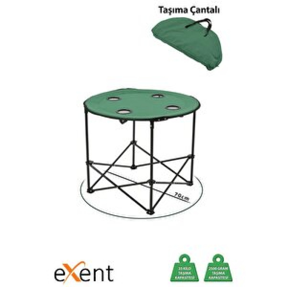 Exent 70 X 60 Cm Yuvarlak Katlanır Taşıma Çantalı Kamp Masası, Piknik Masası-yeşil Kamp Malzemeleri Fiyatı