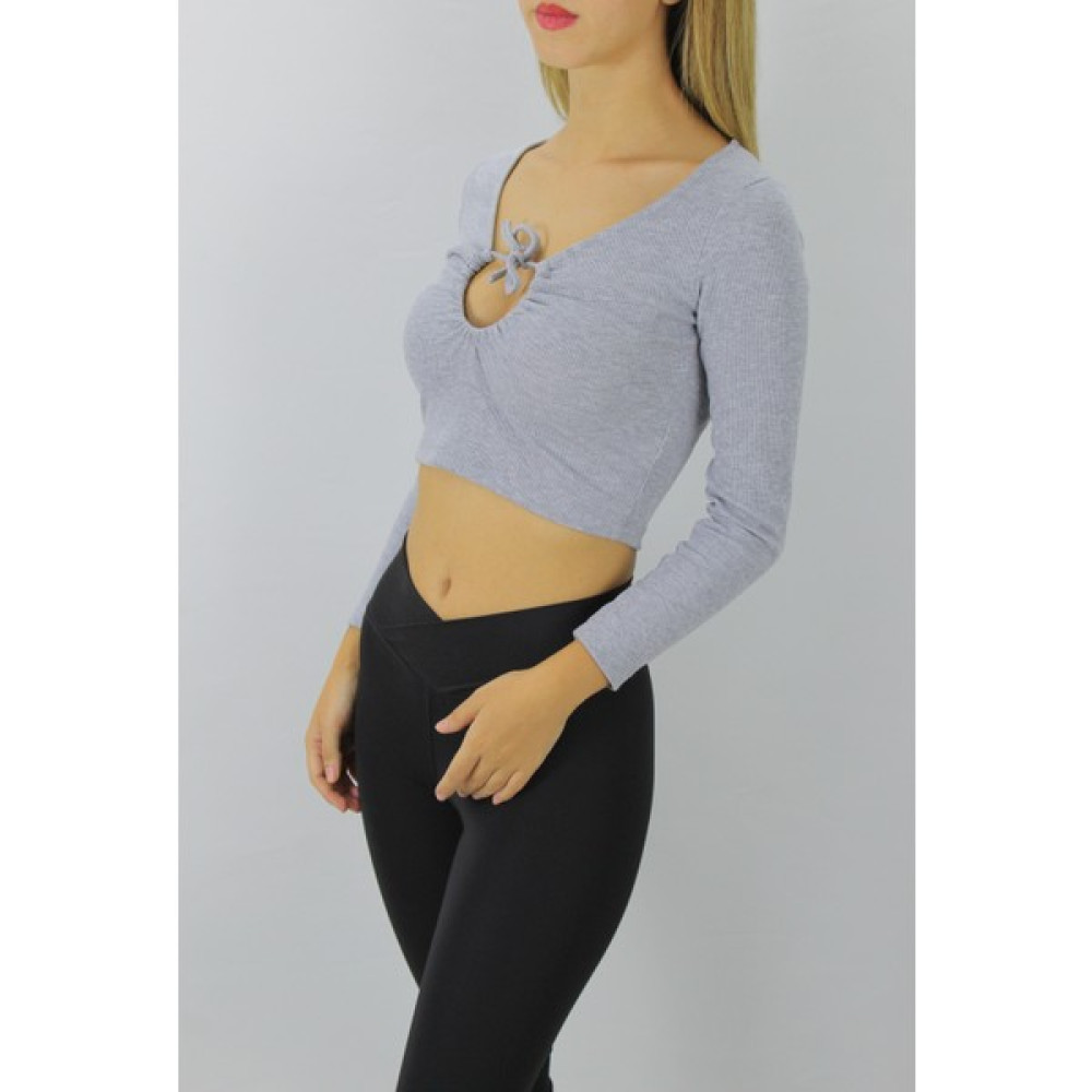 Exinoxs Gitilli Dekolteli Bluz Gri - 98797 Bluz Fiyatı