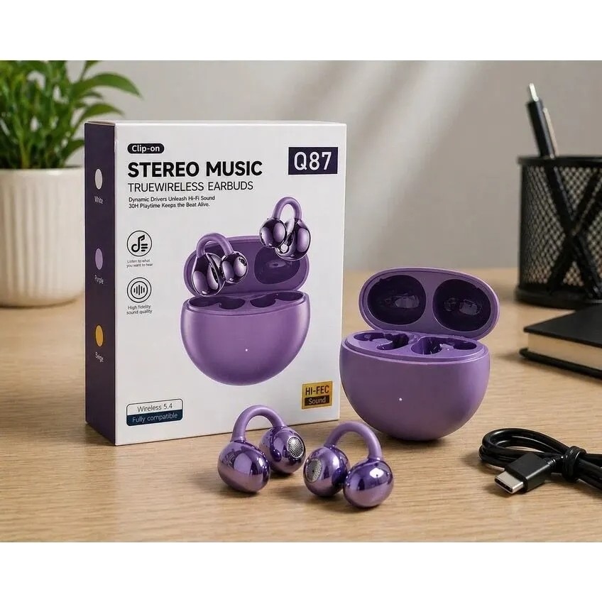 Exonix Q87 Kulakiçi Bluetooth Kulaklık Klipsli Kablosuz Kulaklık - Açık Tasarım, Bluetooth - Lila Bluetooth Kulaklık Fiyatı