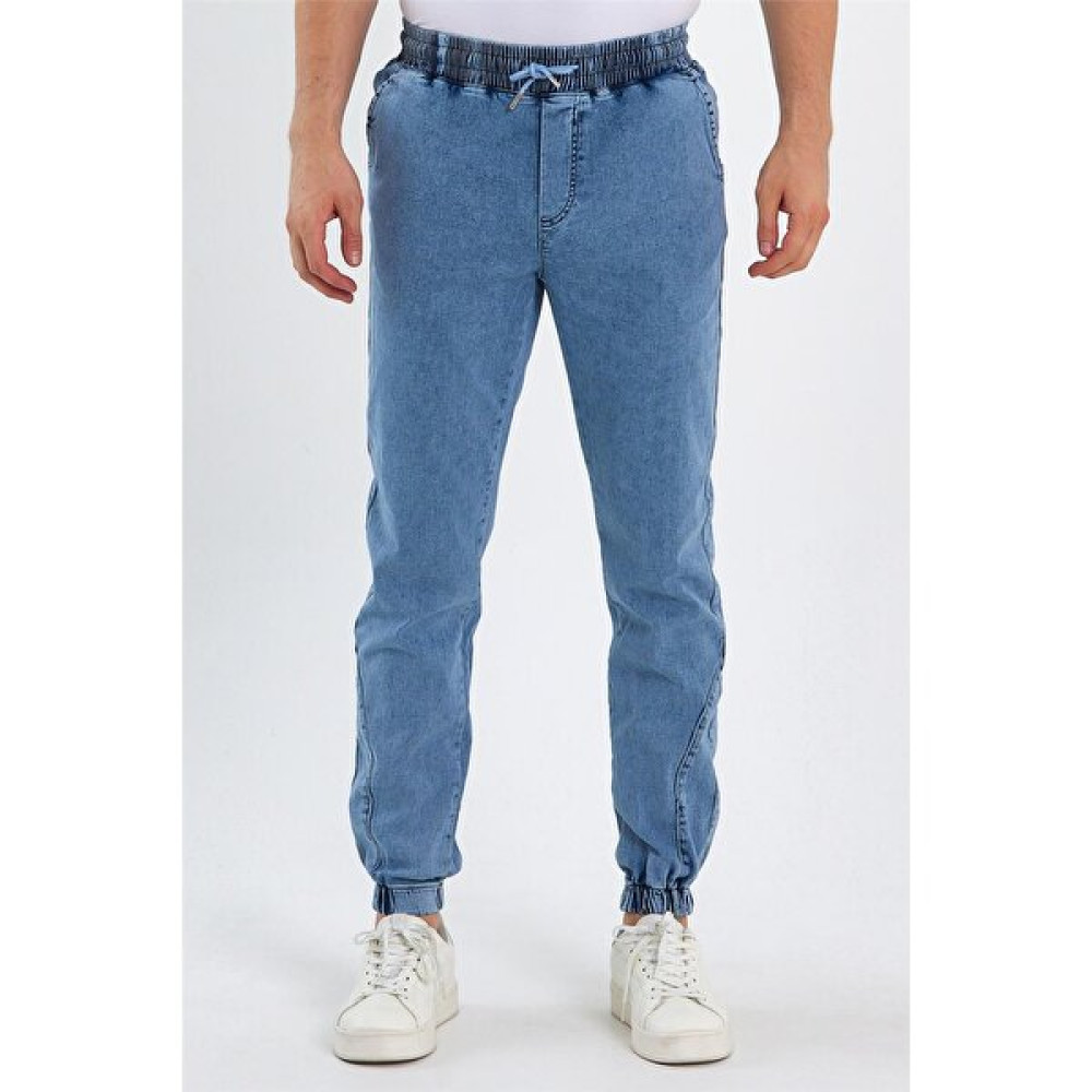 Explode - Erkek Paçası Lastikli Likralı Jogger Denim Pantolon Mavi Erkek Jeans / Kot Pantolon Fiyatı