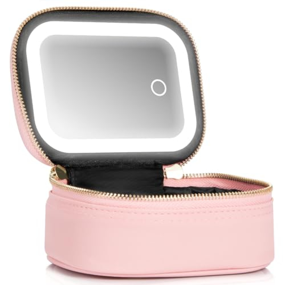 Extrei Gent Small Makeup Bag Travel Train Case with Mirror and Light Mini Travel Makeup Train Case Cosmetic Organizer 3 Adjustable Brightness Toiletry Bag Portable Artist Storage