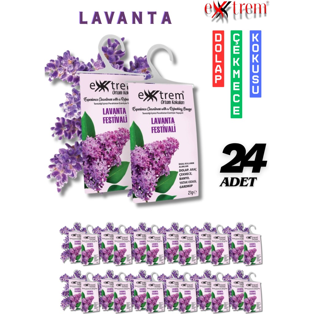 Exxtrem Lavanta Dolap Kokusu 24'lü Set - Doğal Esanslı - Güve ve Neme Karşı - Çeyizlik Için Diğer Fiyatı