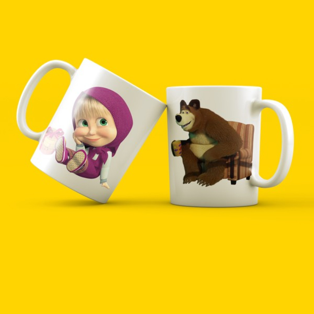 Ey Dijital Maşa ve Koca Ayı Çay Kahve Kupası - 330 ml - 1 Adet - Beyaz Fincan / Bardak / Kahve Takımı Fiyatı