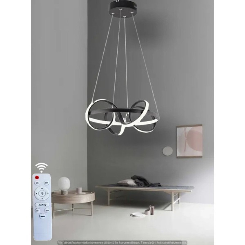Ey Shop Modern Çember Model Kumandalı 3 Renk (Beyaz / Sarı / Günışığı) Lüks LED Avize - Siyah Avize Fiyatı