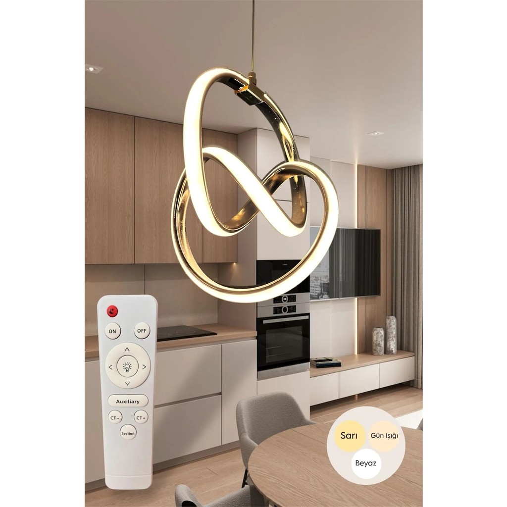 Ey Shop Modern Gold Venüs Model 3 Renk Kumandalı (Beyaz&sarı&günışığı) LED Avize Avize Fiyatı