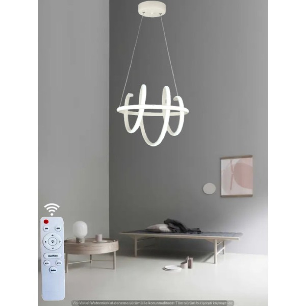 Ey Shop Modern Güney Model Kumandalı 3 Renk (Beyaz / Sarı / Günışığı) Lüks LED Avize - Beyaz Avize Fiyatı