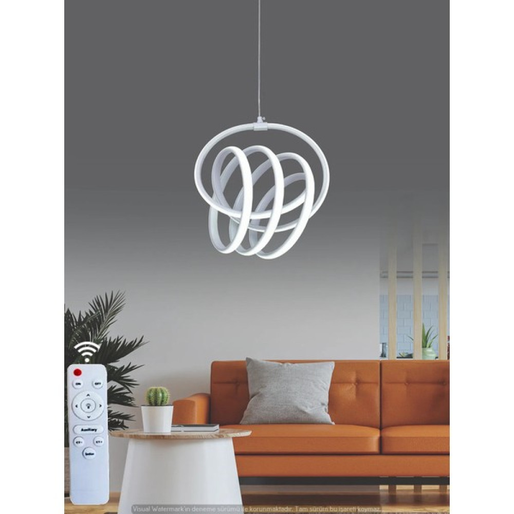 Ey Shop Modern Imza Model Kumandalı 3 Renk (Beyaz / Sarı / Günışığı) Lüks LED Avize - Beyaz Avize Fiyatı