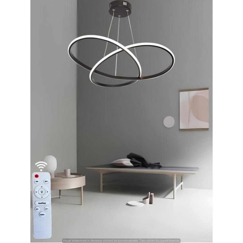 Ey Shop Modern Karçiçeği Model Kumandalı 3 Renk (Beyaz / Sarı / Günışığı) Lüks LED Avize - Siyah Avize Fiyatı