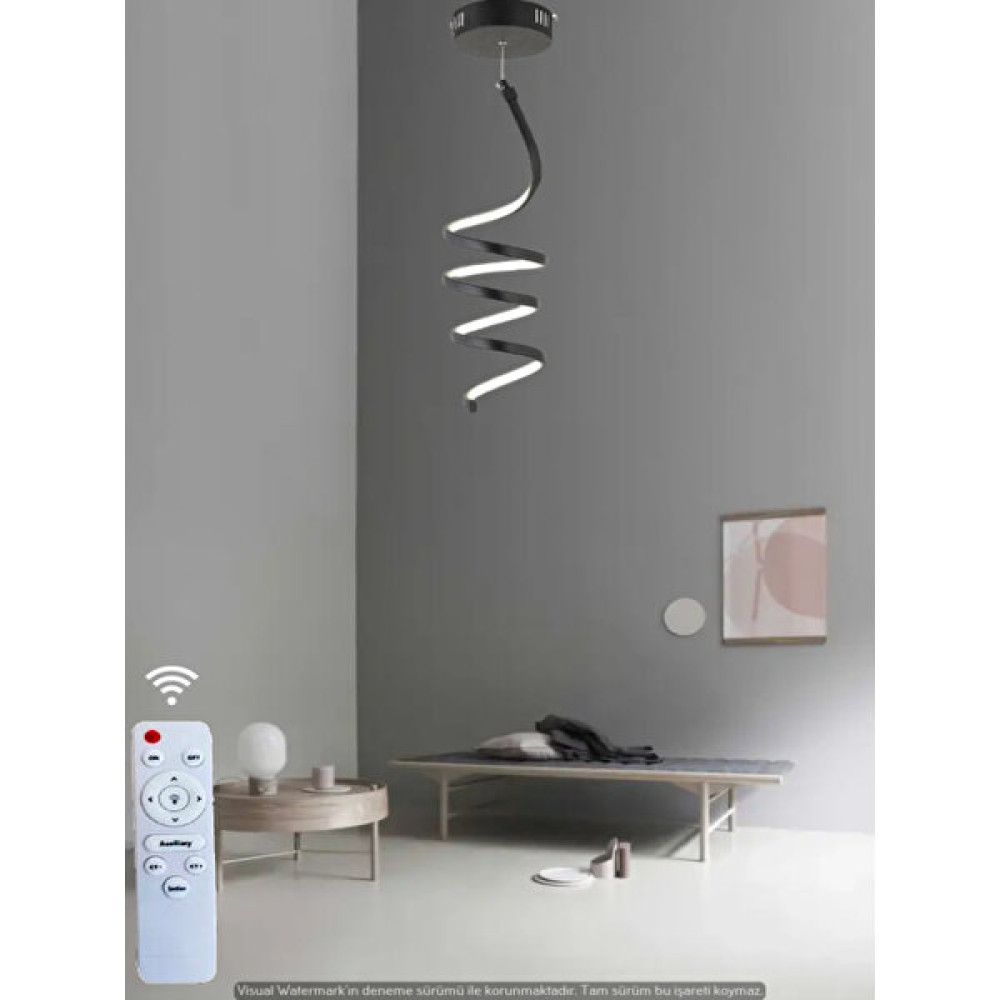 Ey Shop Modern Yay Model Kumandalı 3 Renk (Beyaz & Sarı & Günışığı) Lüks LED Avize - Siyah Avize Fiyatı