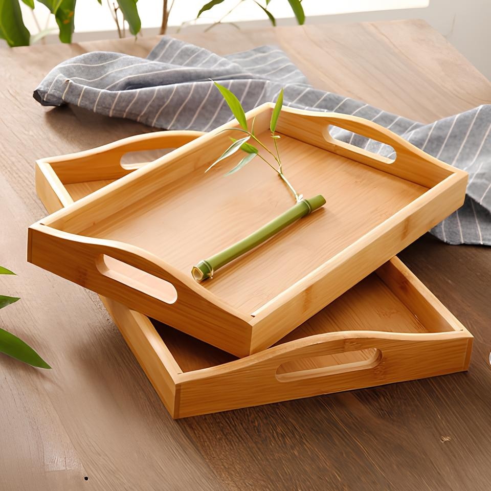 EYD İkili Bambu Kulplu Çay Tepsisi Kahve Tepsisi Servis Tepsisi Bambu 40cm-33cm SSD / Solid State Drive Fiyatı