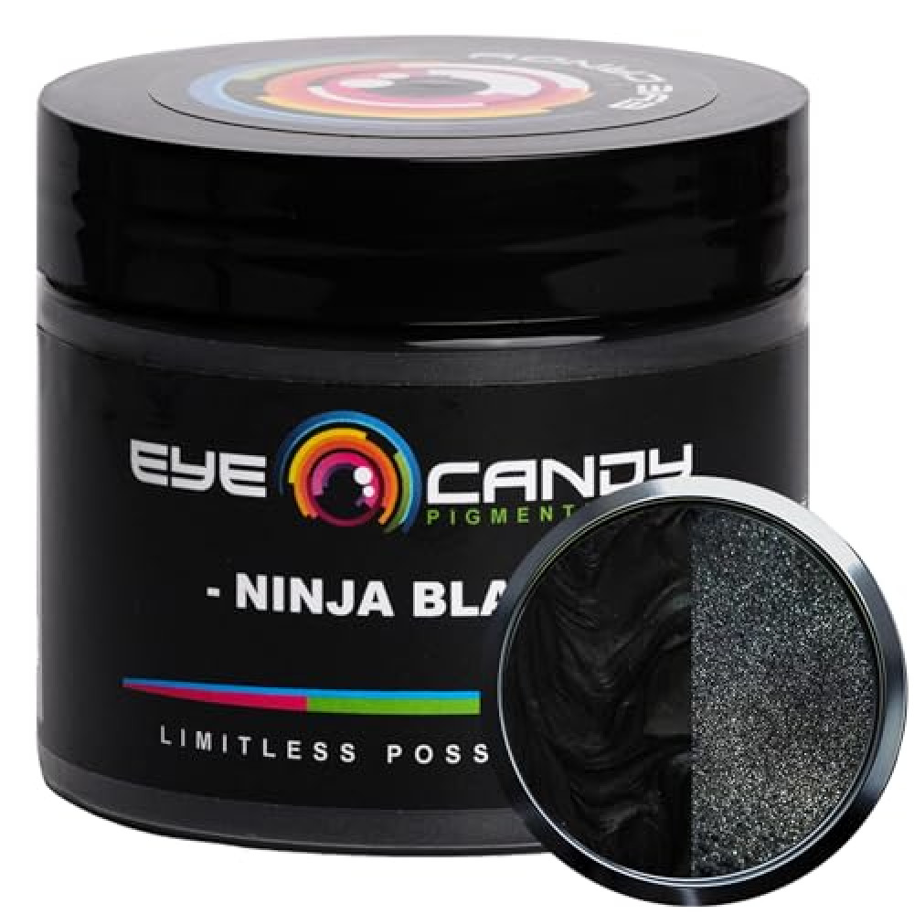 Eye Candy Pigments Premium Black Mica Powder - Ninja Black (50gr) - for Epoxy, Resin, Soap, Paint, Woodworking, Acrylic Pouring, Bath Bombs, Fishing Lures - DIY Arts and Crafts Additive