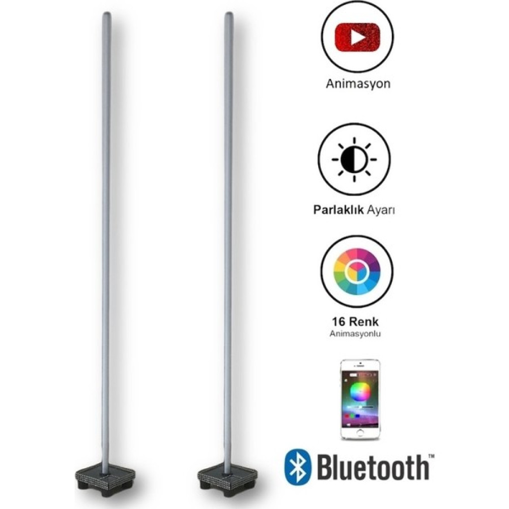 Eye Led Rgb LED Lambader 100 cm Bluetooth Kontrollü Çiftli Set - Gri Lambader Fiyatı