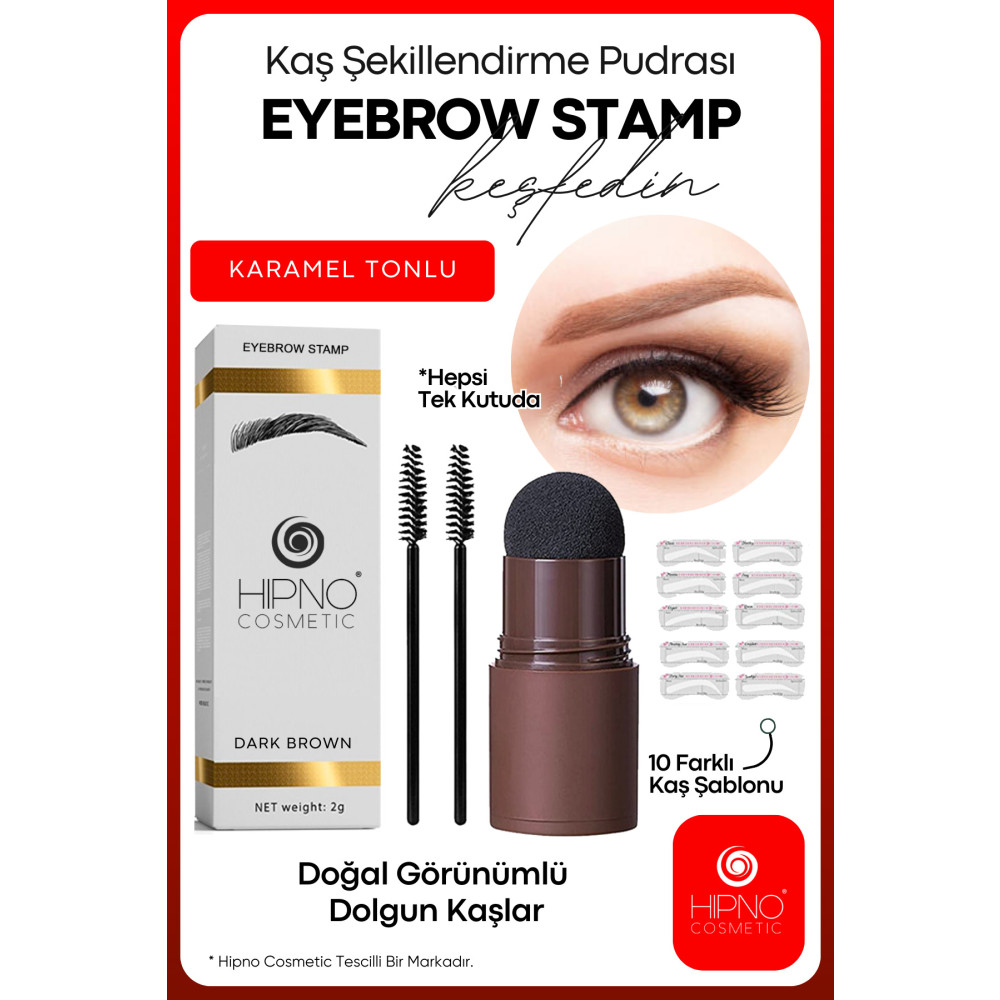 Eyebrow Stamp Hipno Cosmetic Kaş Şekillendirme Kiti- Karamel Tonlu Koyu Kahve(DARK BROWN) 10 Farklı Şablon Kaş Makyajı Fiyatı