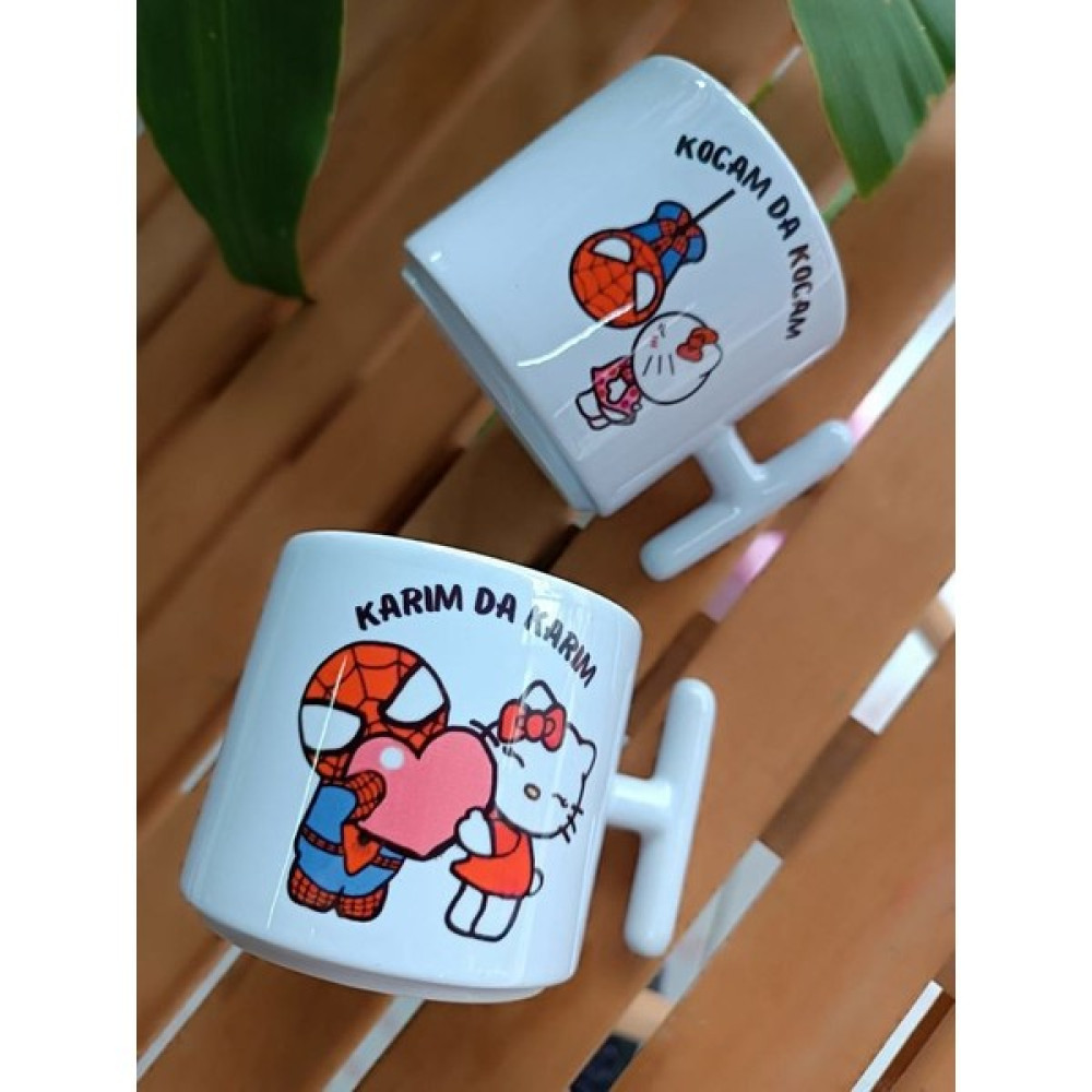 EyER Shoping Karım Da Karım Kocam Da Kocam Hello Kitty Spiderman 2'li Baskılı Kupa Bardak - Kırmızı Fincan / Bardak / Kahve Takımı Fiyatı