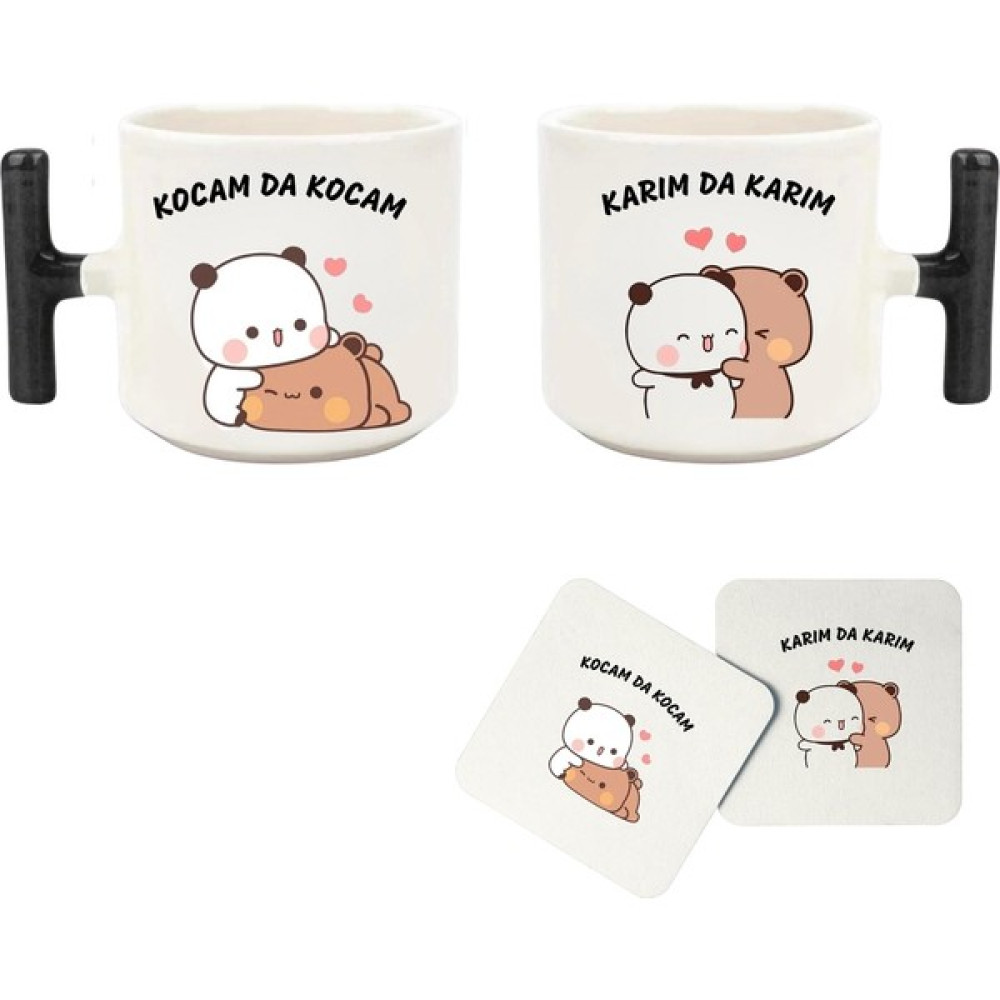 EyER Shoping “karım Da Karım” ve “kocam Da Kocam” Baskılı T Kulp Kupa Seti Ikili (Bardak Altı Hediyeli) - Beyaz Fincan / Bardak / Kahve Takımı Fiyatı