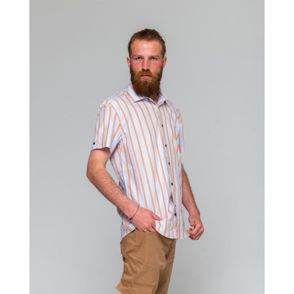 Eyes Men's Fashion Erkek Klasik Yaka Kısa Kol Çizgili Slim Fit Gömlek Erkek Gömlek Fiyatı