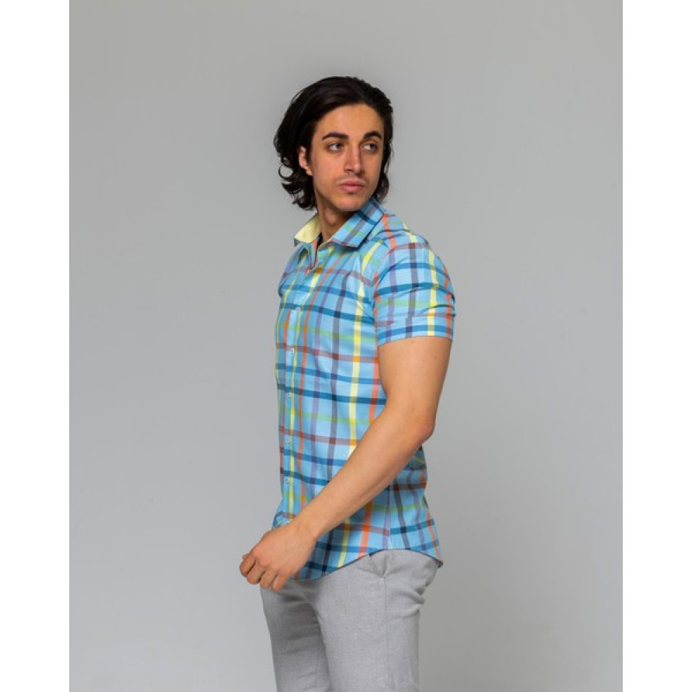 Eyes Men's Fashion Erkek Klasik Yaka Kısa Kol Ekose Slim Fit Gömlek Erkek Gömlek Fiyatı