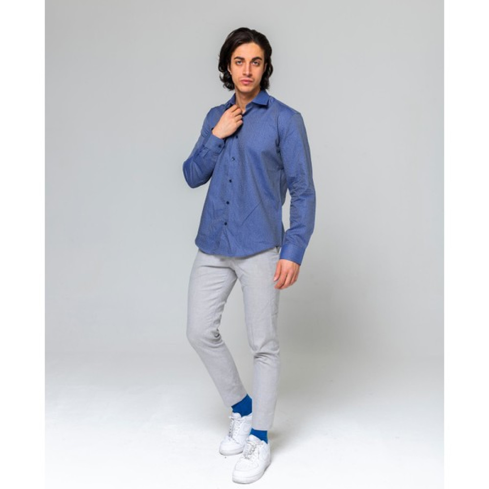 Eyes Men's Fashion Erkek Klasik Yaka Uzun Kol Indıgo Şal Desenli Slim Fit Gömlek Erkek Gömlek Fiyatı