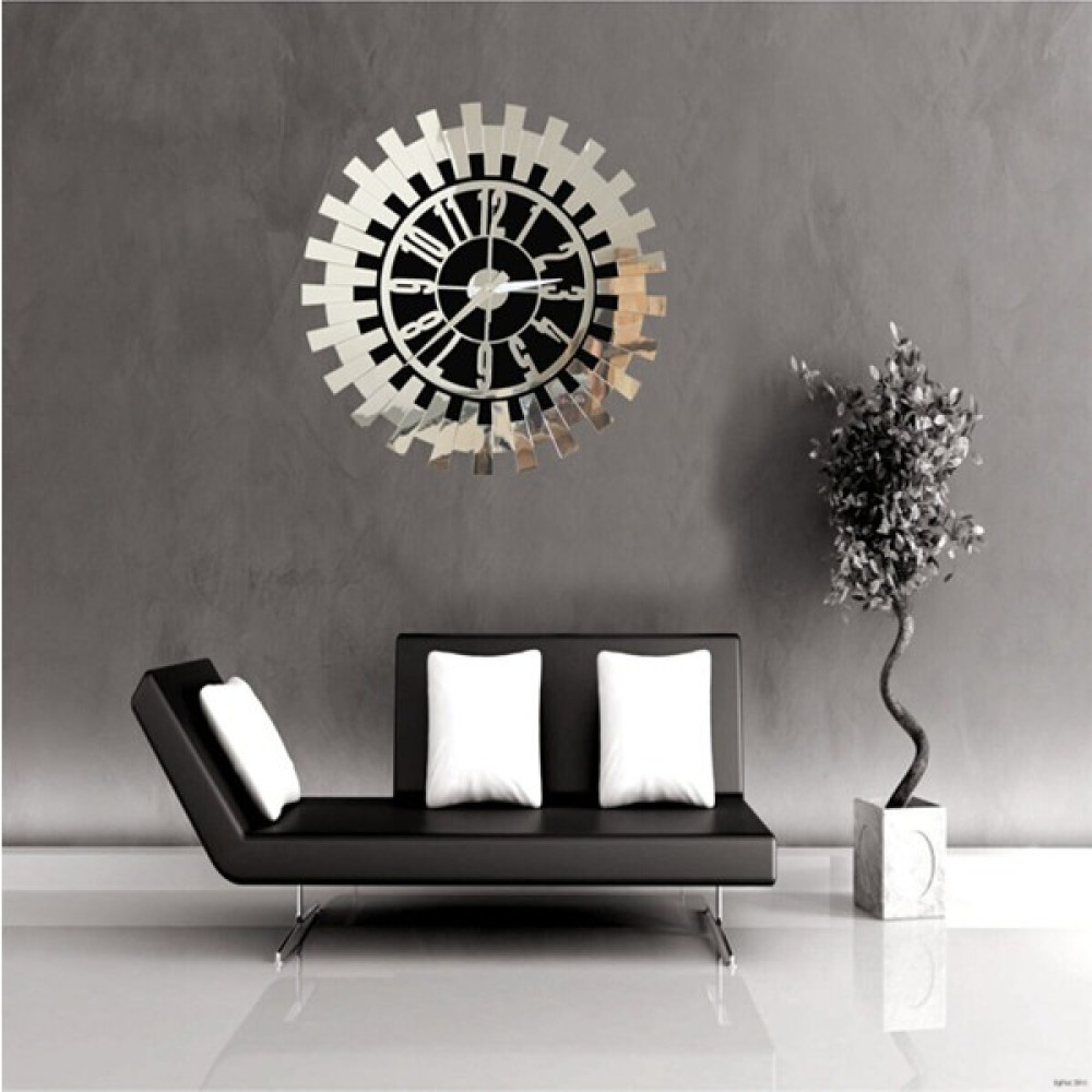 Eyka Store Duvar Saati Büyük Rakam Modern Gümüş Güneş Dekoratif Türk Rakamlı Mdf Üzeri Aynalı Pleksi 50X50 cm Dekoratif Saat Fiyatı