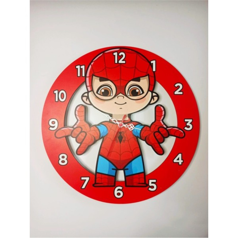 Eyka Store Eyka Bebek Çocuk Odası Duvar Saati Örümcek Çocuk - Beyaz - Kırmızı - 40 x 40 cm Dekoratif Saat Fiyatı