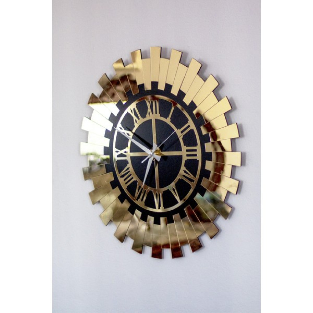 Eyka Store Modern Gold Güneş Duvar Saati Dekoratif Roma Rakamlı Mdf Üzeri Aynalı Pleksi 50X50 Siyah - Siyah - Gold - 50 x 50 cm Dekoratif Saat Fiyatı