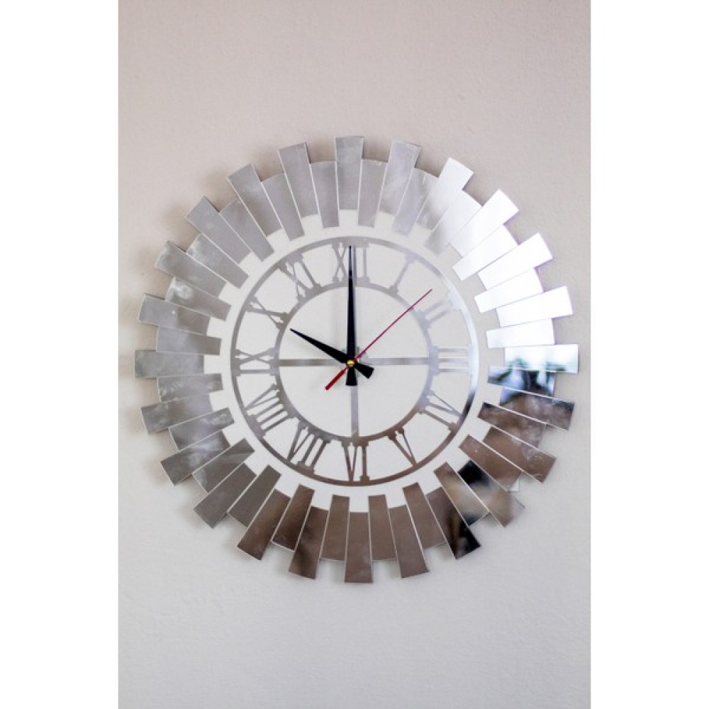 Eyka Store Modern Gümüş Güneş Duvar Saati Dekoratif Roma Rakamlı Mdf Üzeri Aynalı Pleksi 50X50 cm Beyaz - 50 x 50 cm Dekoratif Saat Fiyatı