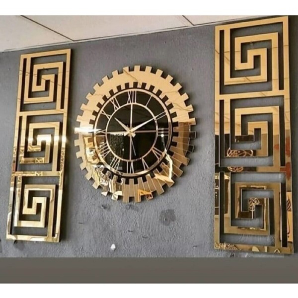 Eyka Store Xl Dekoratif 3 Lü Set Pleksi Gold Aynalı Şık Duvar Saati ve Dekoru. Büyük Boy Dekoratif Saat Fiyatı