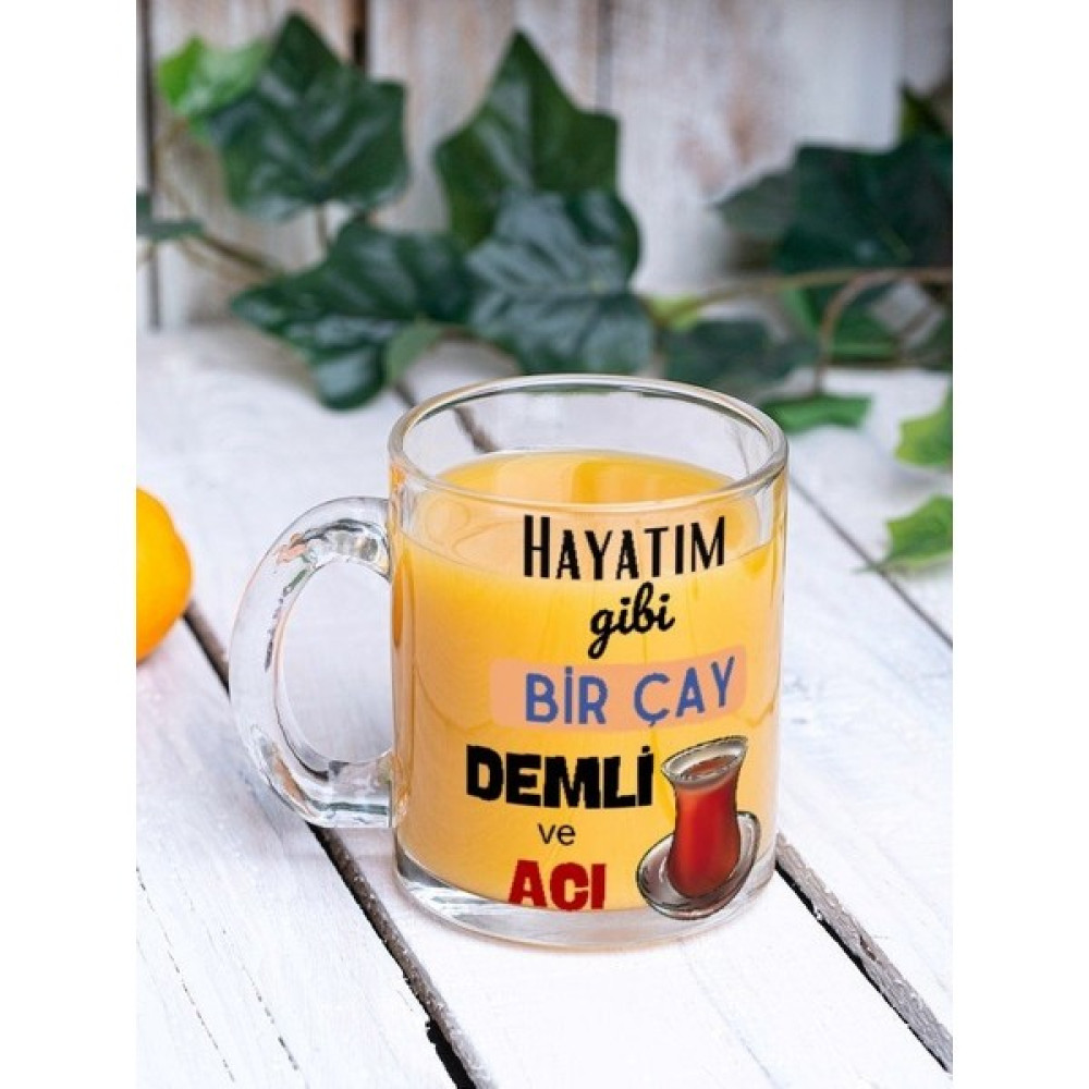 Eylül Design Çay Temalı Yazılı Özel Tasarım Baskılı Cam Kupa Bardak Fincan / Bardak / Kahve Takımı Fiyatı