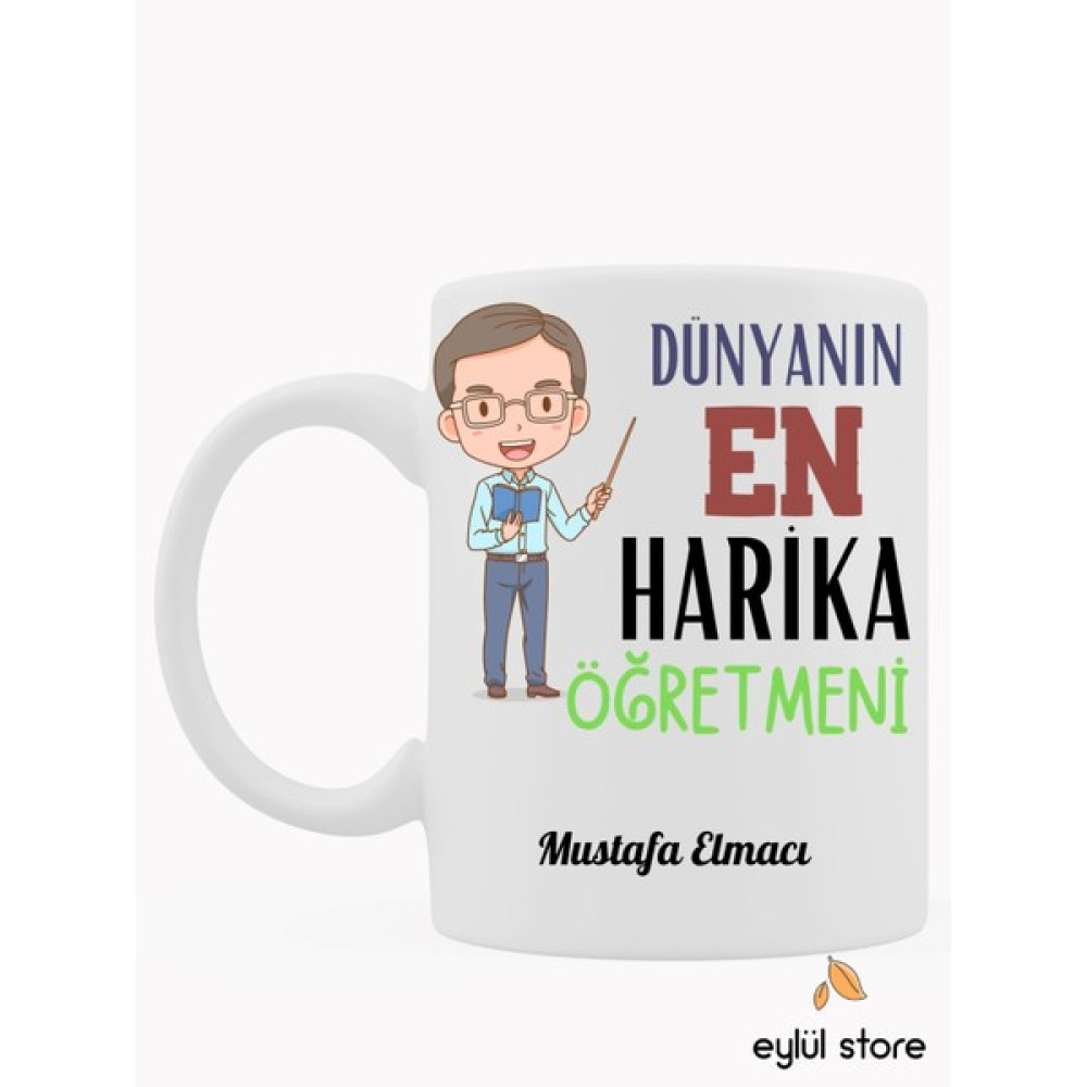 Eylül Design Dünyanın En Harika Öğretmeni Kişiye Özel İsim Yazılı Baskılı Kupa Bardak-Öğretmenler Günü Hediyesi - Renkli - 330 ml Fincan / Bardak / Kahve Takımı Fiyatı