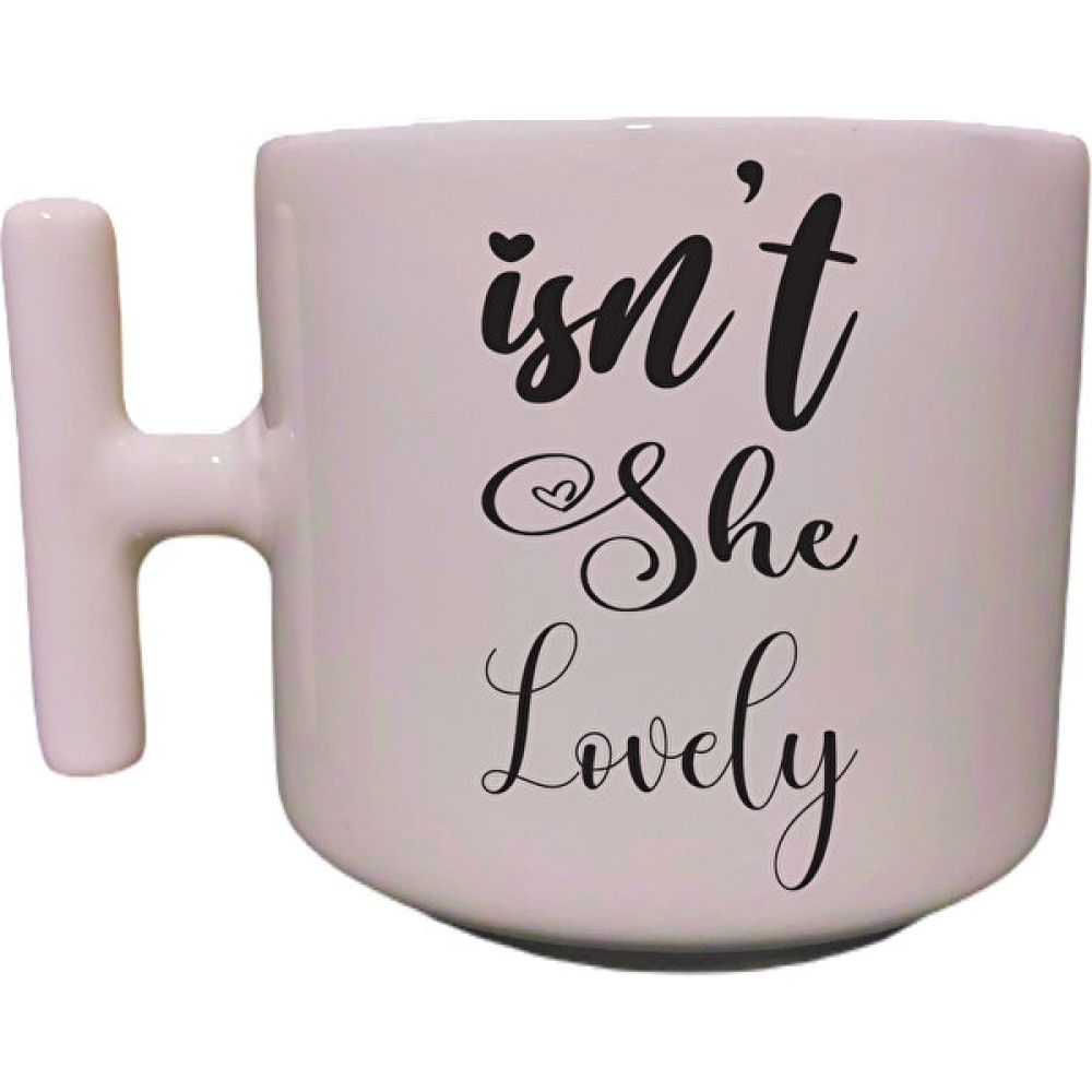 Eylül Design Isn't She Lovely Yazılı Krem Rengi T Saplı Eğlenceli Yazılı Özel Tasarım Kupa Bardak Latte Bardağı - Renkli - 330 ml Fincan / Bardak / Kahve Takımı Fiyatı
