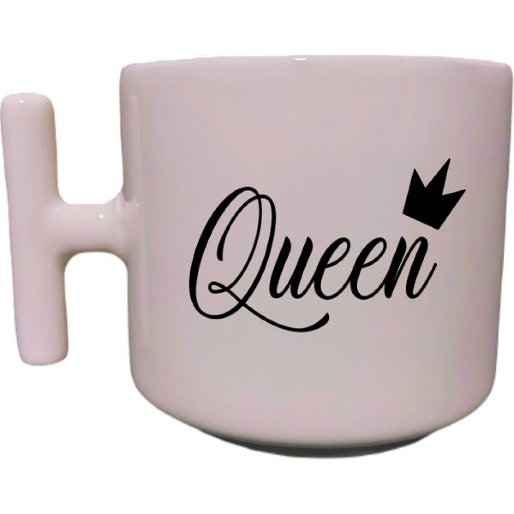 Eylül Design Queen Yazılı Krem Rengi T Saplı Eğlenceli Yazılı Özel Tasarım Baskılı T Kupa Bardak Latte Bardağı - Beyaz - 330 ml Fincan / Bardak / Kahve Takımı Fiyatı