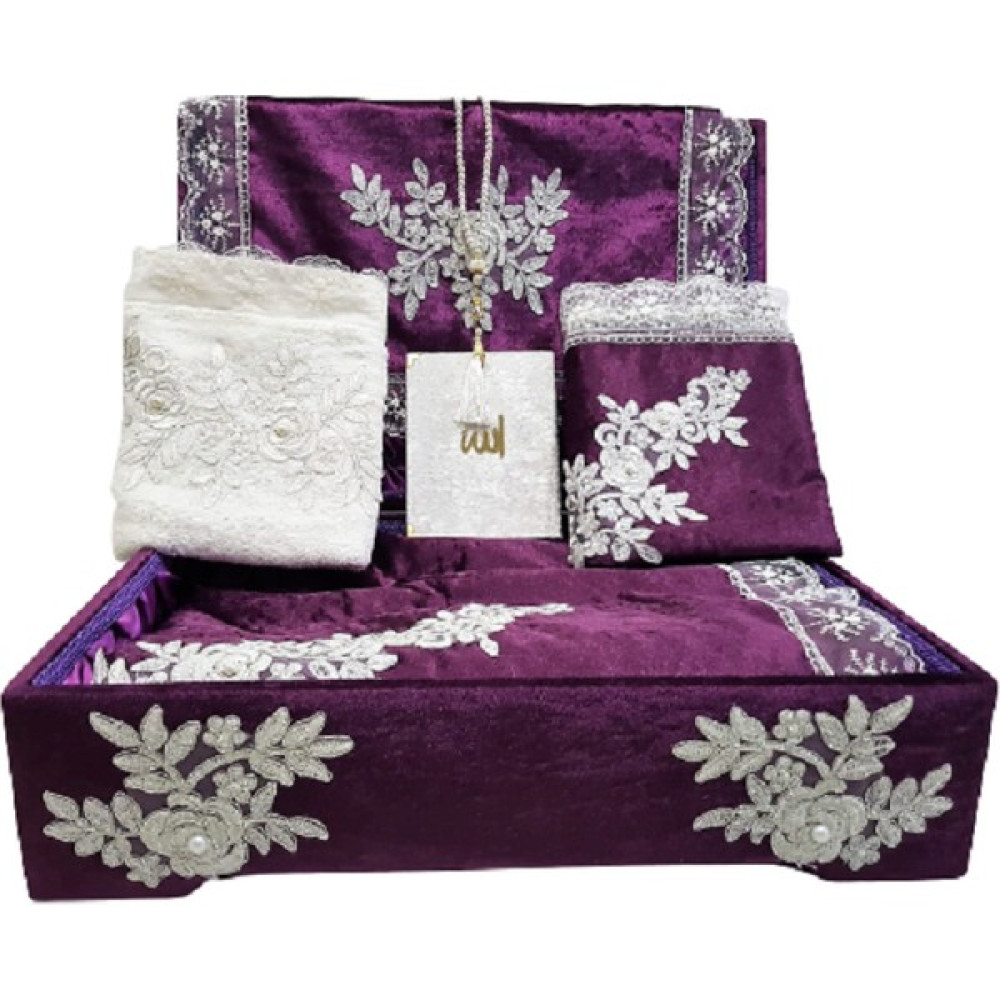 Eylül Fransız Güpür Sandıklı Seccade Takımı Kadife Bohça Seti Mürdüm - 70 x 120 cm Seccade Fiyatı