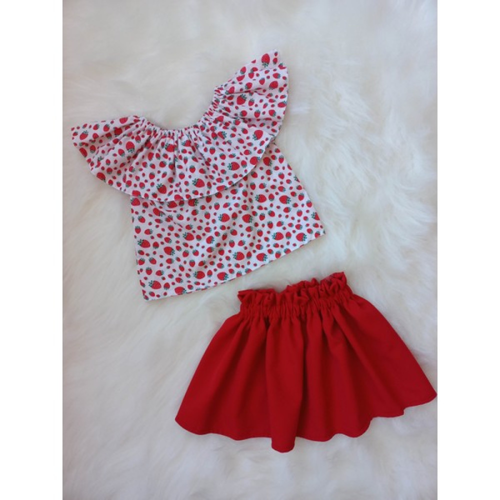 Eylülce Butik Çilek Desenli Bluz & Kırmızı Etek Takım Kız Çocuk Giyim Takımı Fiyatı
