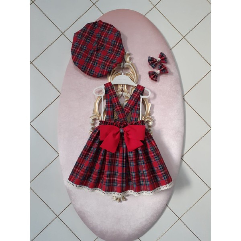 Eylülce Butik Kız Çocuk Ekoseli Salopet Elbise & Şapka & Toka Takım Kız Çocuk Elbise Fiyatı