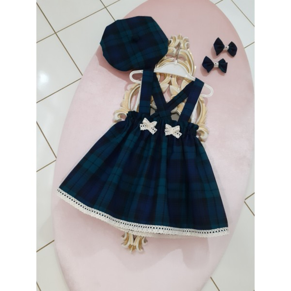 Eylülce Butik Yeşil Ekoseli Salopet Takım Kız Çocuk Elbise Fiyatı