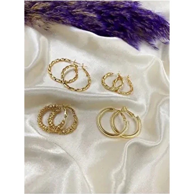 Eylül'ün Takısı Gold Renk 4 Çift Klipsli Halka Küpe Kadın Kullanıcılar İçin Şık ve Modern Tasarım - Altın Diğer Fiyatı