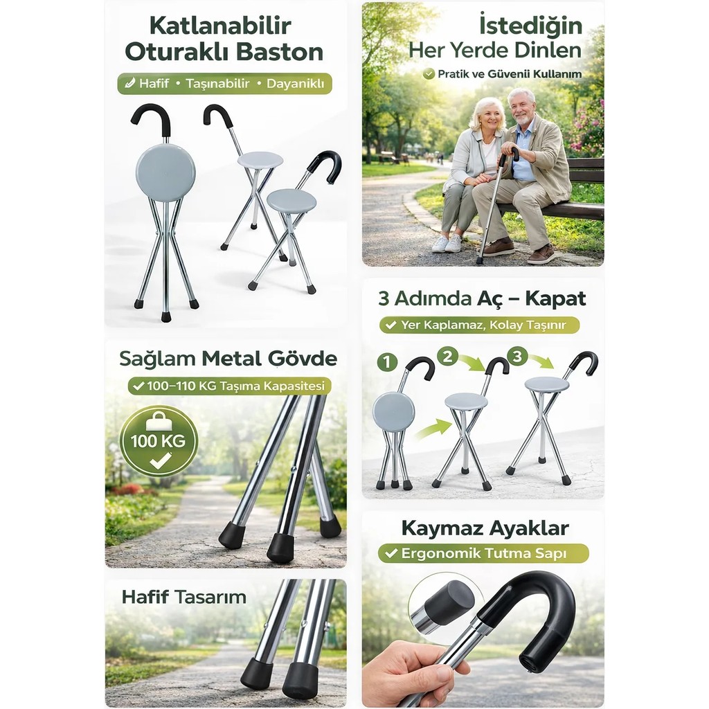 EyluX Shop 3 Ayaklı Ithal Alüminyum Oturaklı Baston Sandalye Namaz ve Camii Baston Sandalyesi Katlanabilir - Bordo - Mavi Standart Sandalye Fiyatı