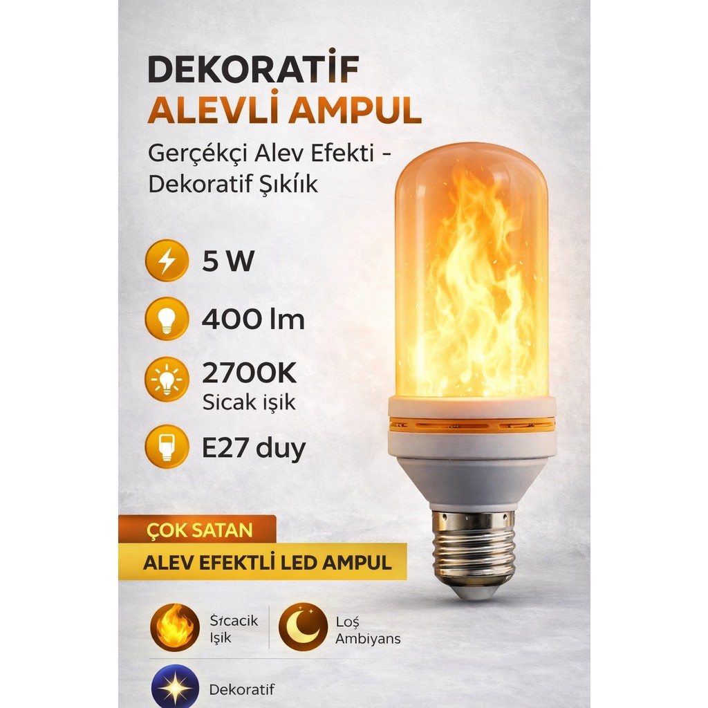 EyluX Shop 5 Watt Çok Fonksiyonlu Alev LED Ampul Dekoratif 5 Farklı Mod Amber Diğer Fiyatı