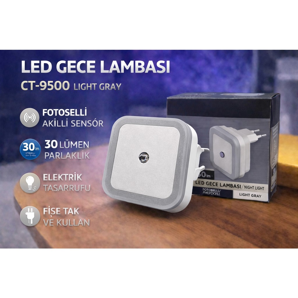 EyluX Shop Modern Sensörlü Mini LED Gece Lambası LED Spot Fotoselli Gece Lambası - Beyaz Diğer Fiyatı