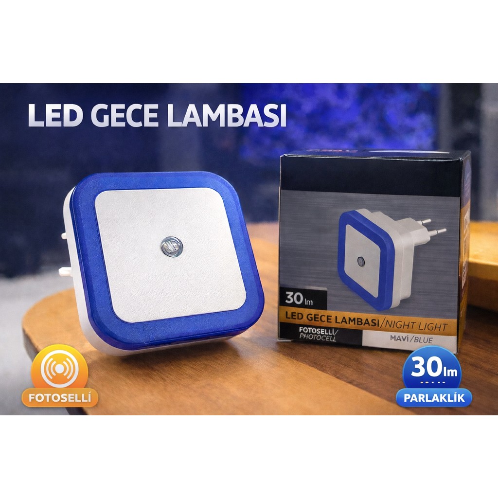 EyluX Shop Modern Sensörlü Mini LED Gece Lambası LED Spot Fotoselli Gece Lambası - Mavi Diğer Fiyatı