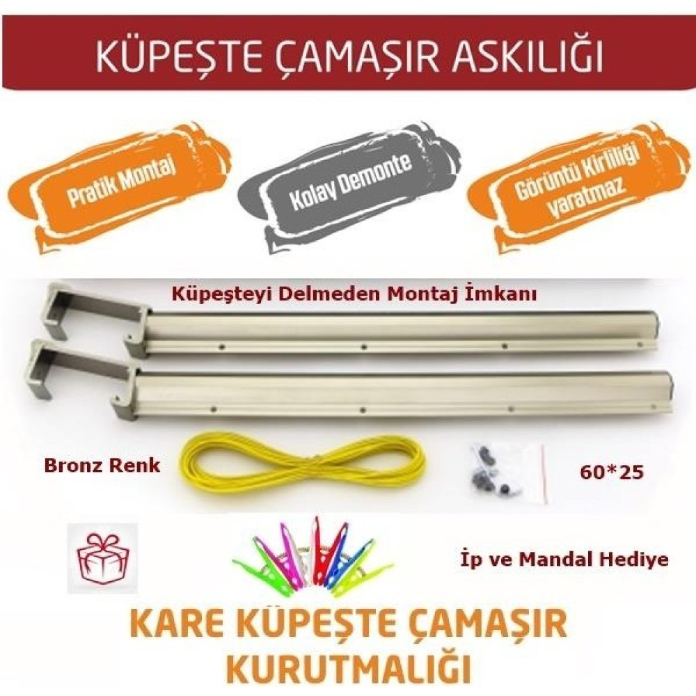 Eym Balkon Çamaşır Kurutma Askısı Dikdörtgen Küpeşte 60*25 Bronz - 1 Adet Çamaşır Kurutma Makineleri Fiyatı