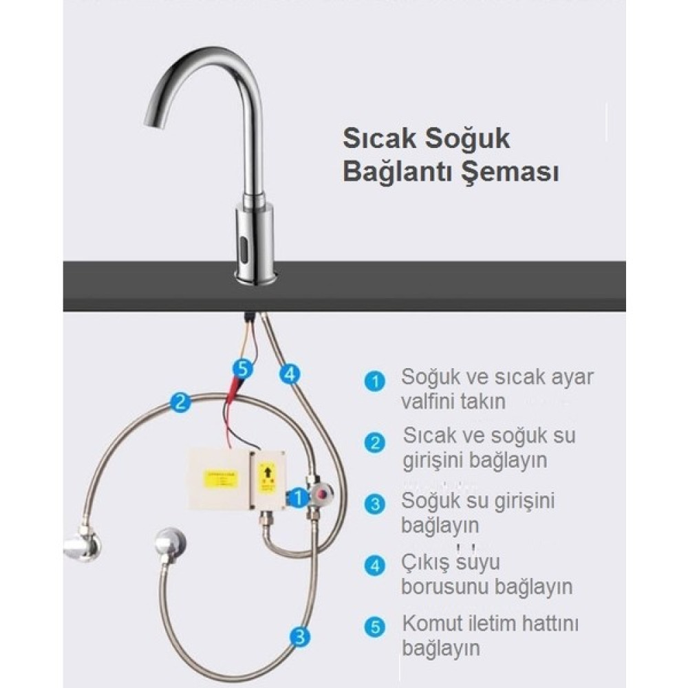Eym Sıcak Soğuk Çift Su Girişli Fotoselli Sensörlü Lavabo Evye Batarya Musluk - Krom Bataryalar Fiyatı