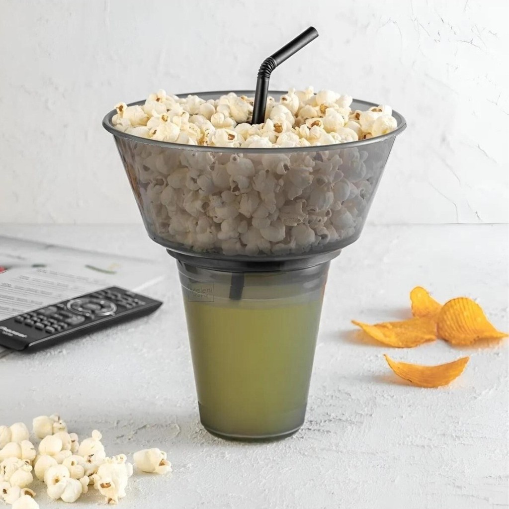 Eynel 1 Adet Pratik Pipetli Bardaklı Pop Corn Kovası Atıştırma Çerez Tabağı Kuruyemiş Patlamış Mısır Cips Fincan / Bardak / Kahve Takımı Fiyatı