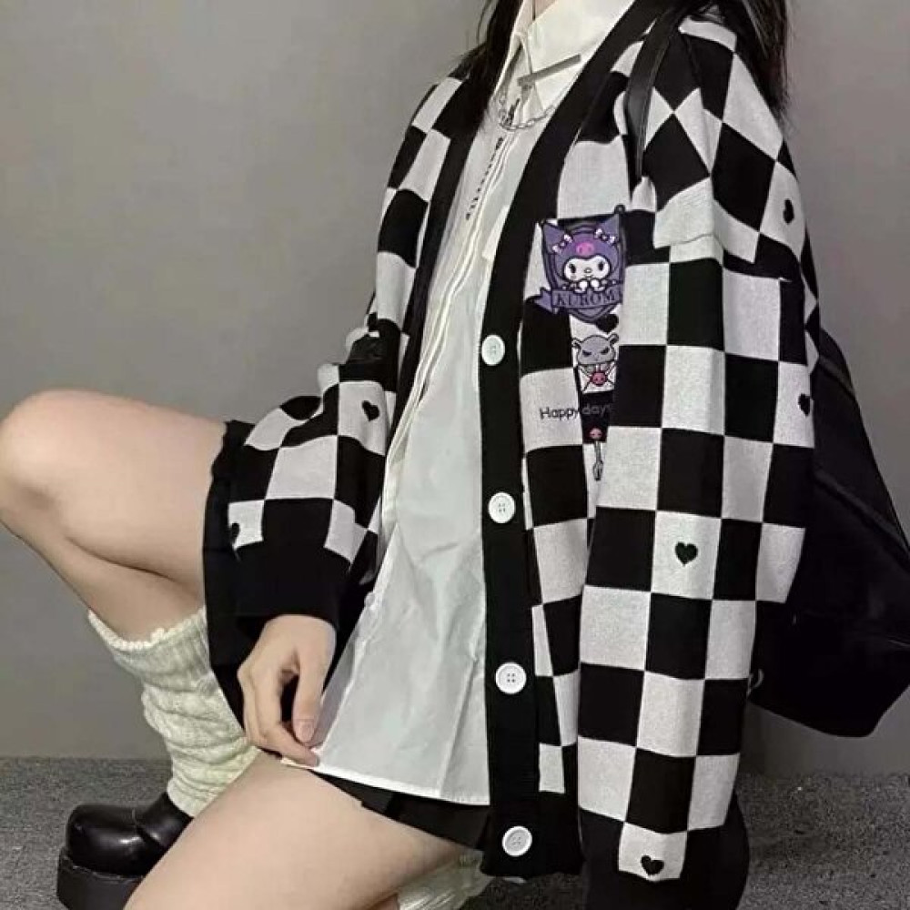 Eyon Trend Anime Kuromi Siyah Damalı Hırka Kadın Hırka Fiyatı